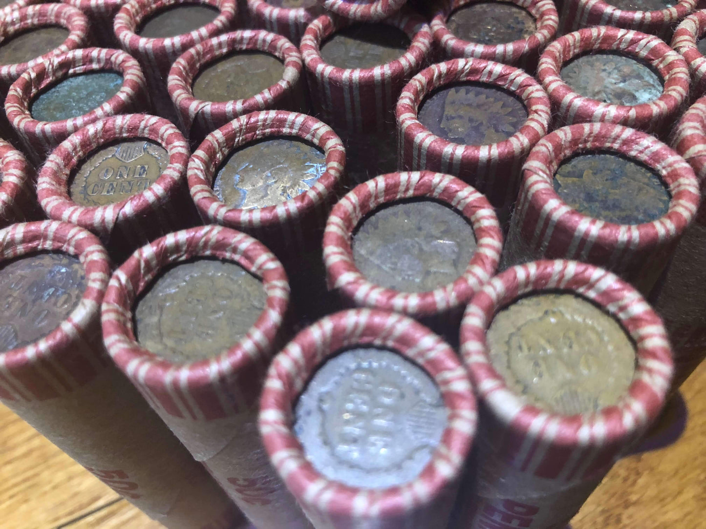 TIGHTLY CRIMPED ROLLS OF OLD UNITED STATES WHEAT & INDIAN HEAD CENTS