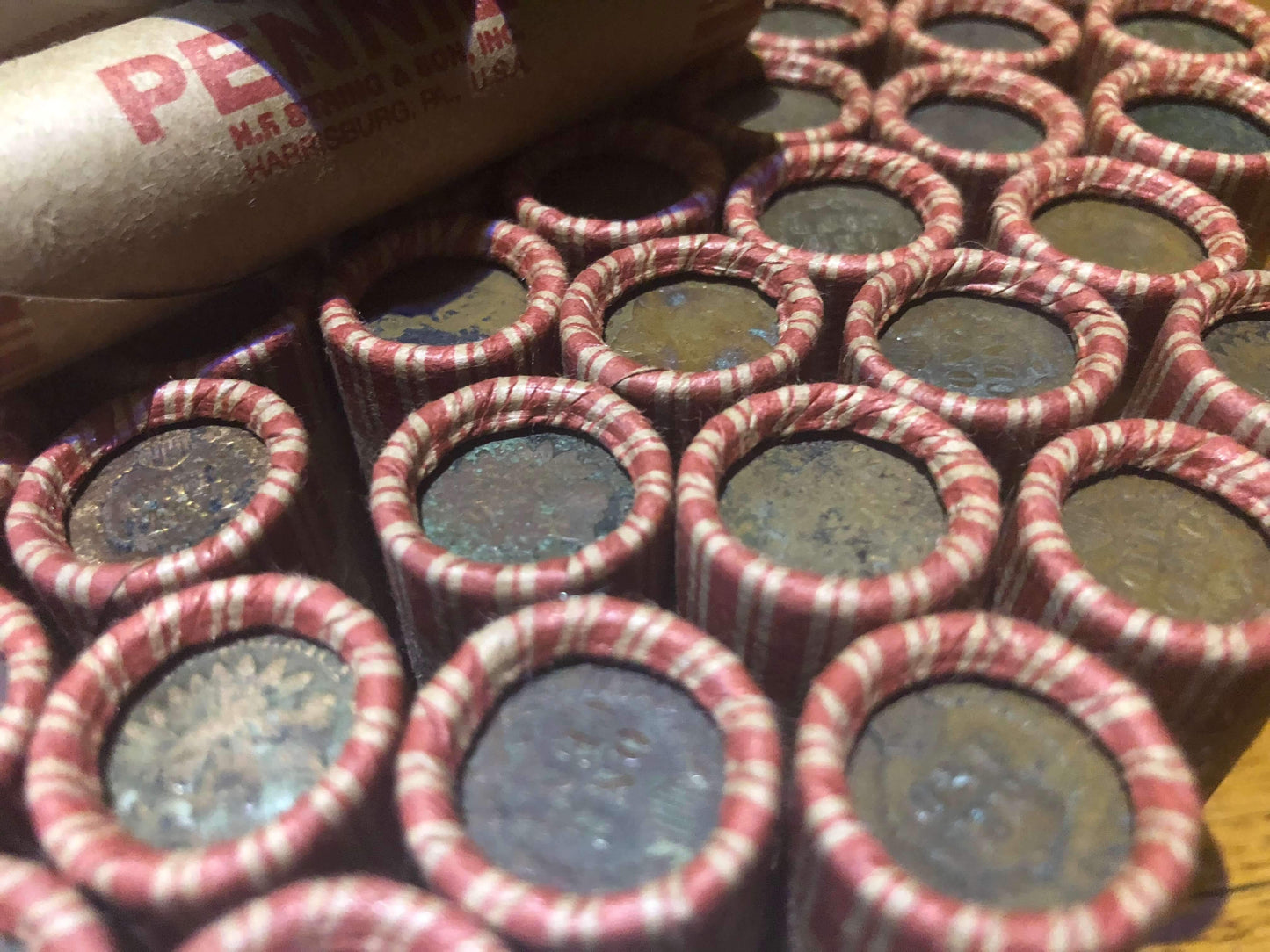 TIGHTLY CRIMPED ROLLS OF OLD UNITED STATES WHEAT & INDIAN HEAD CENTS