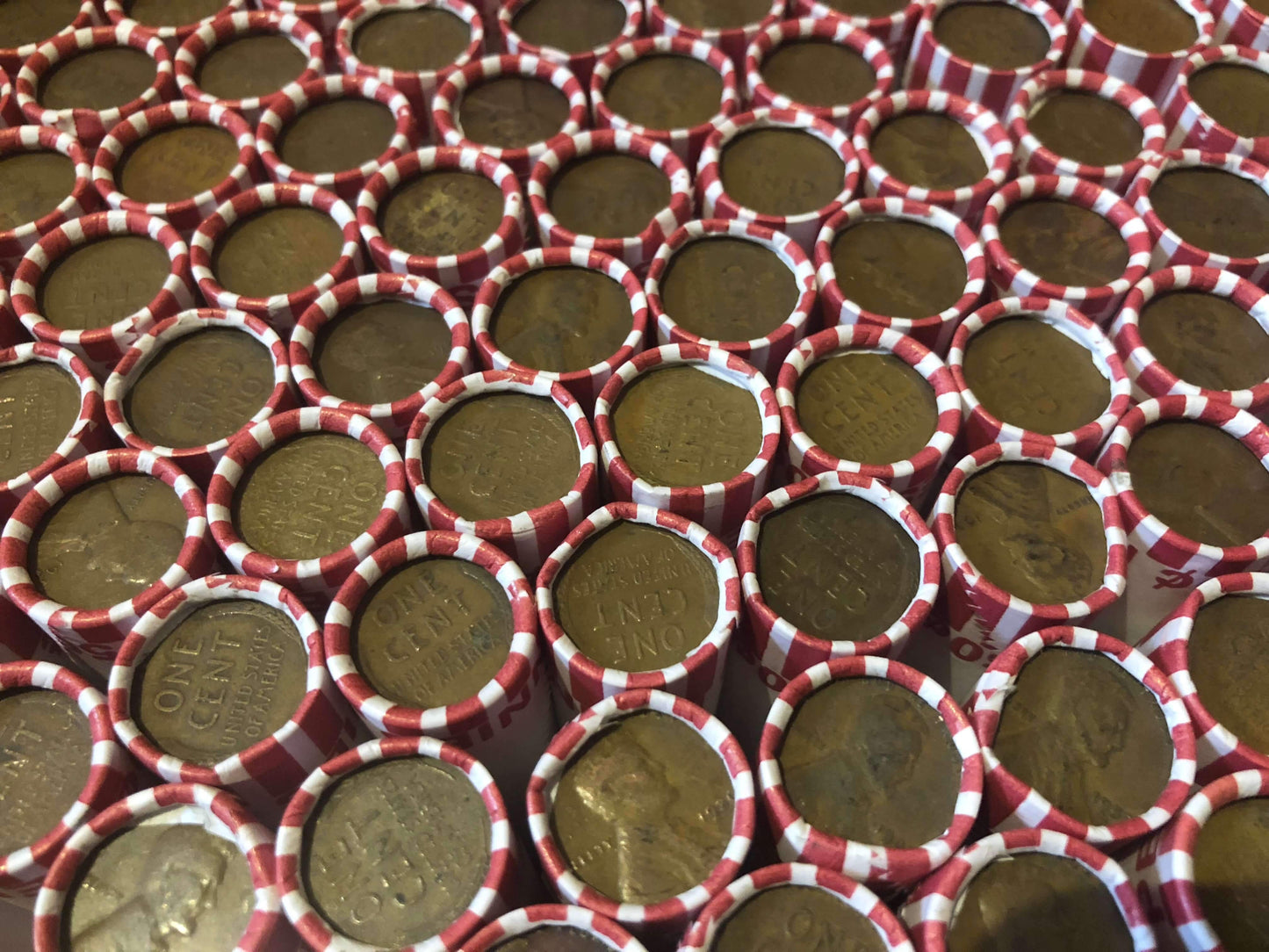 TIGHTLY CRIMPED ORIGINAL BANK WRAPPED ROLLS OF EARLY DATE WHEAT CENTS (1909-1939)