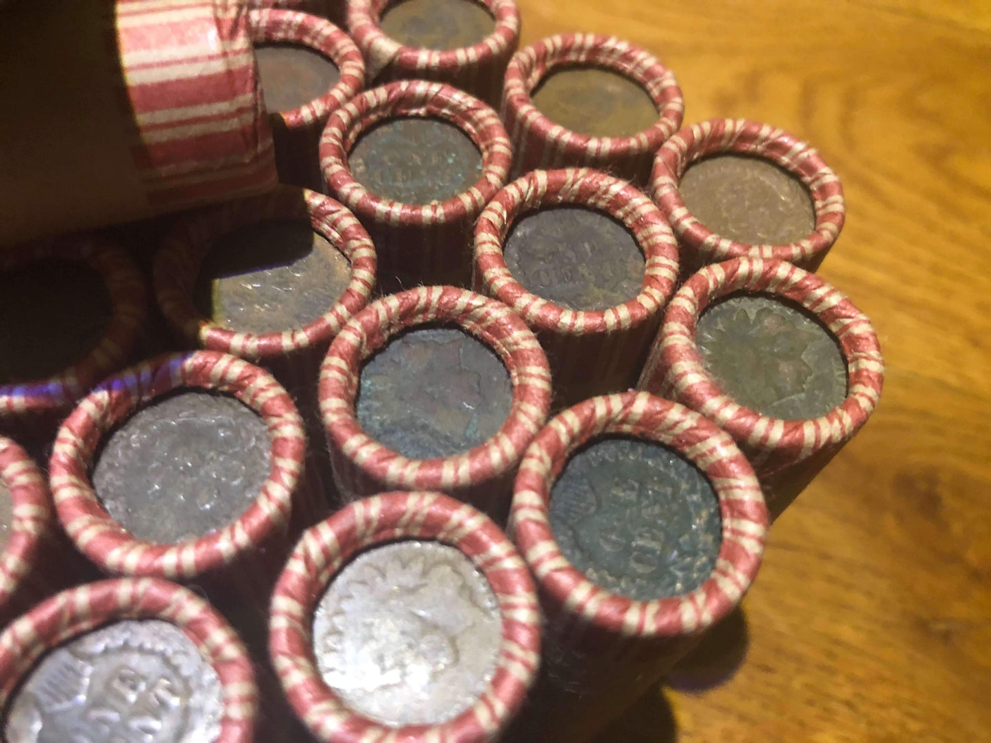 TIGHTLY CRIMPED ROLLS OF OLD UNITED STATES WHEAT & INDIAN HEAD CENTS