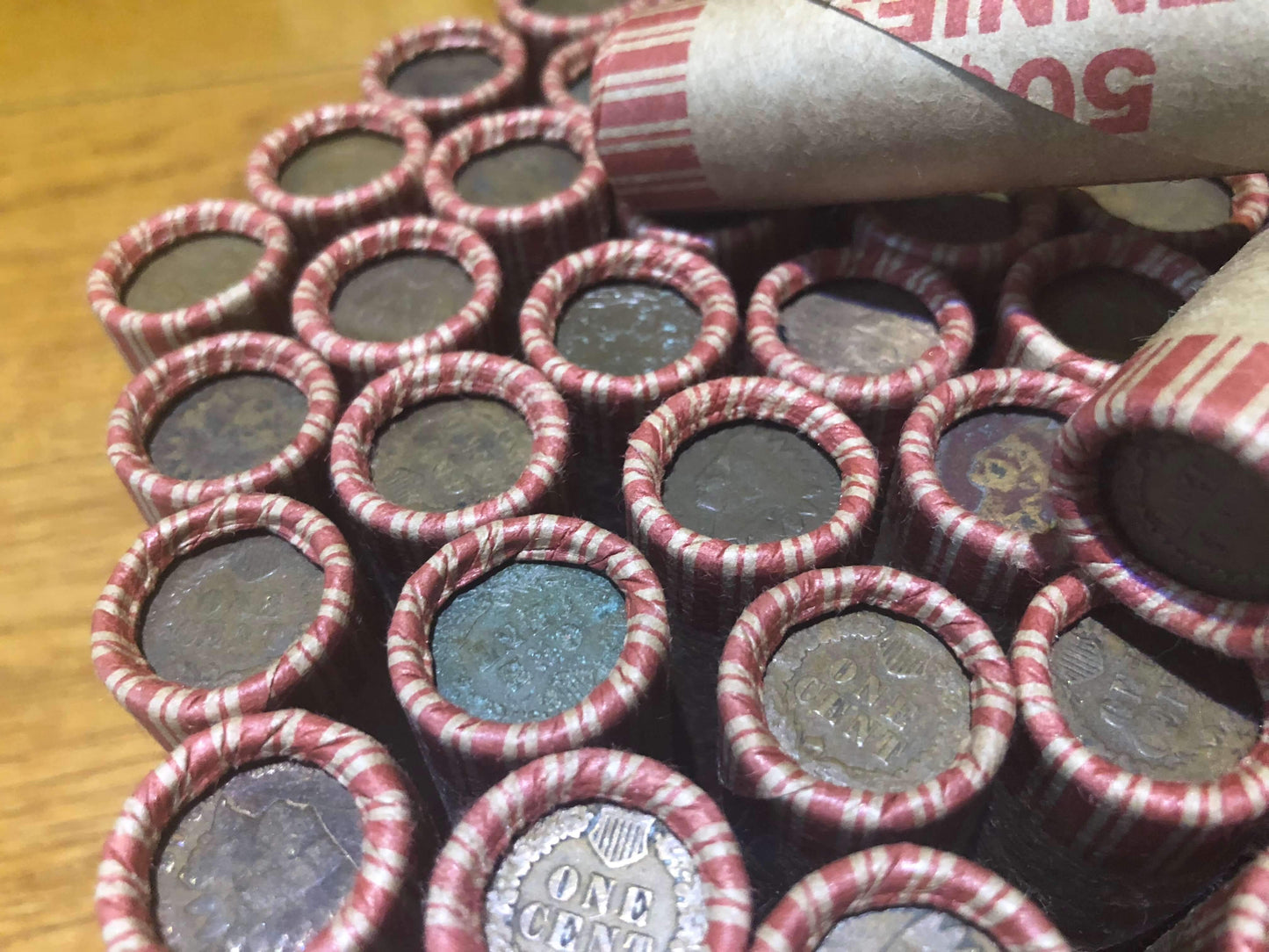 TIGHTLY CRIMPED ROLLS OF OLD UNITED STATES WHEAT & INDIAN HEAD CENTS