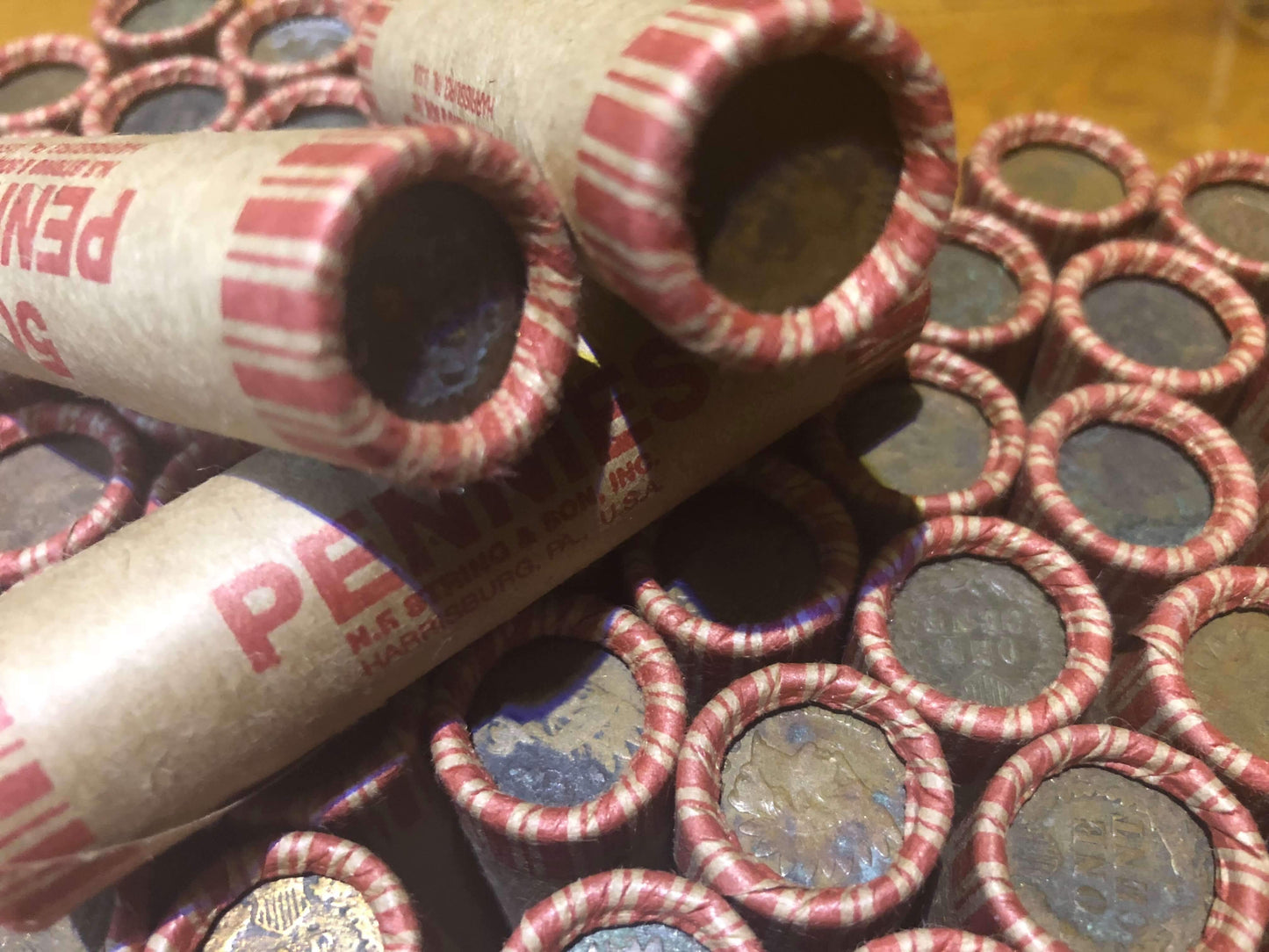 TIGHTLY CRIMPED ROLLS OF OLD UNITED STATES WHEAT & INDIAN HEAD CENTS