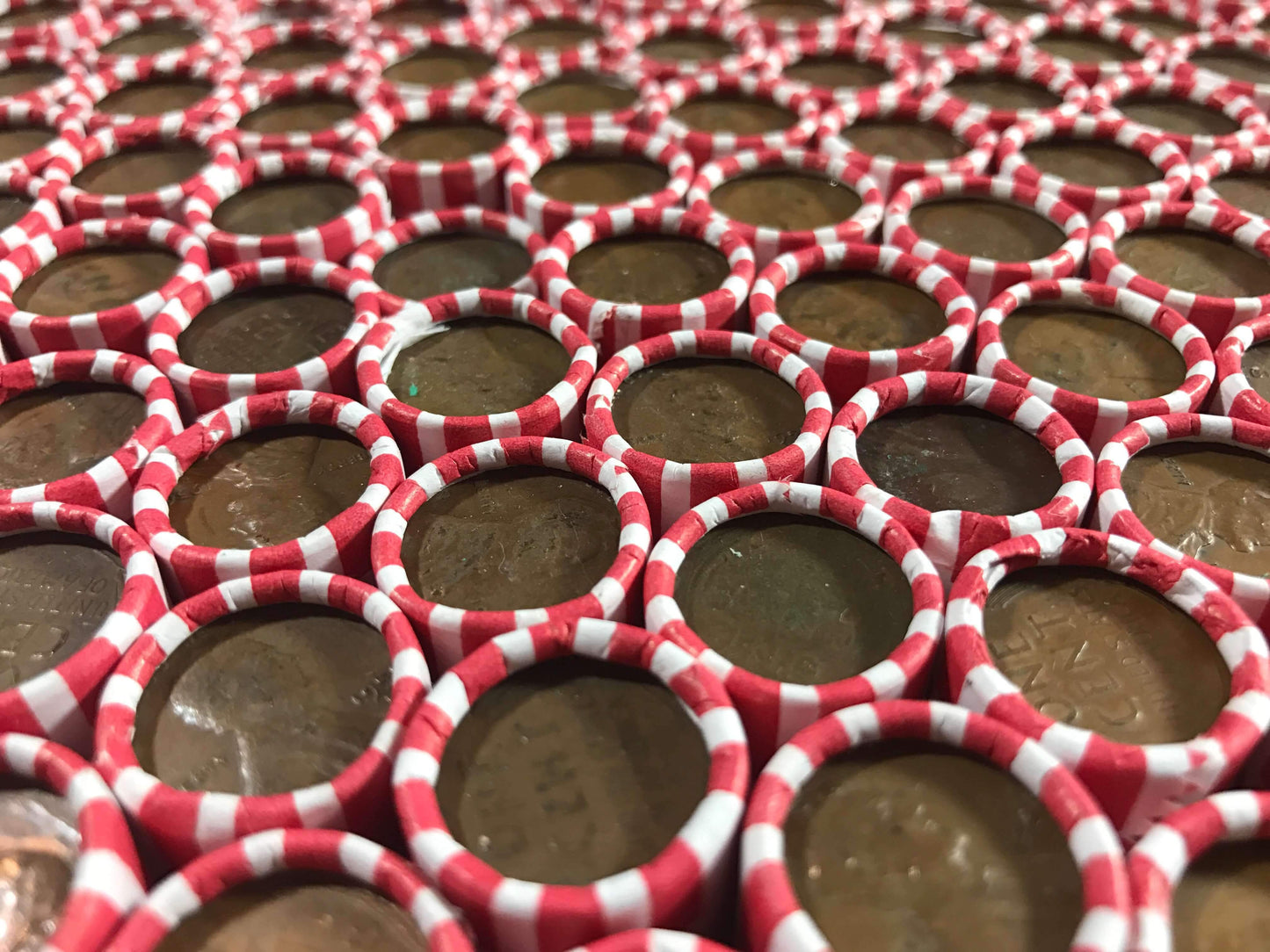 TIGHTLY CRIMPED WHITE BANK WRAPPED ROLLS OF OLD WHEAT PENNIES