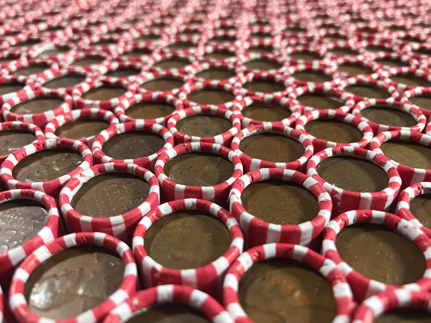 TIGHTLY CRIMPED WHITE BANK WRAPPED ROLLS OF OLD WHEAT PENNIES