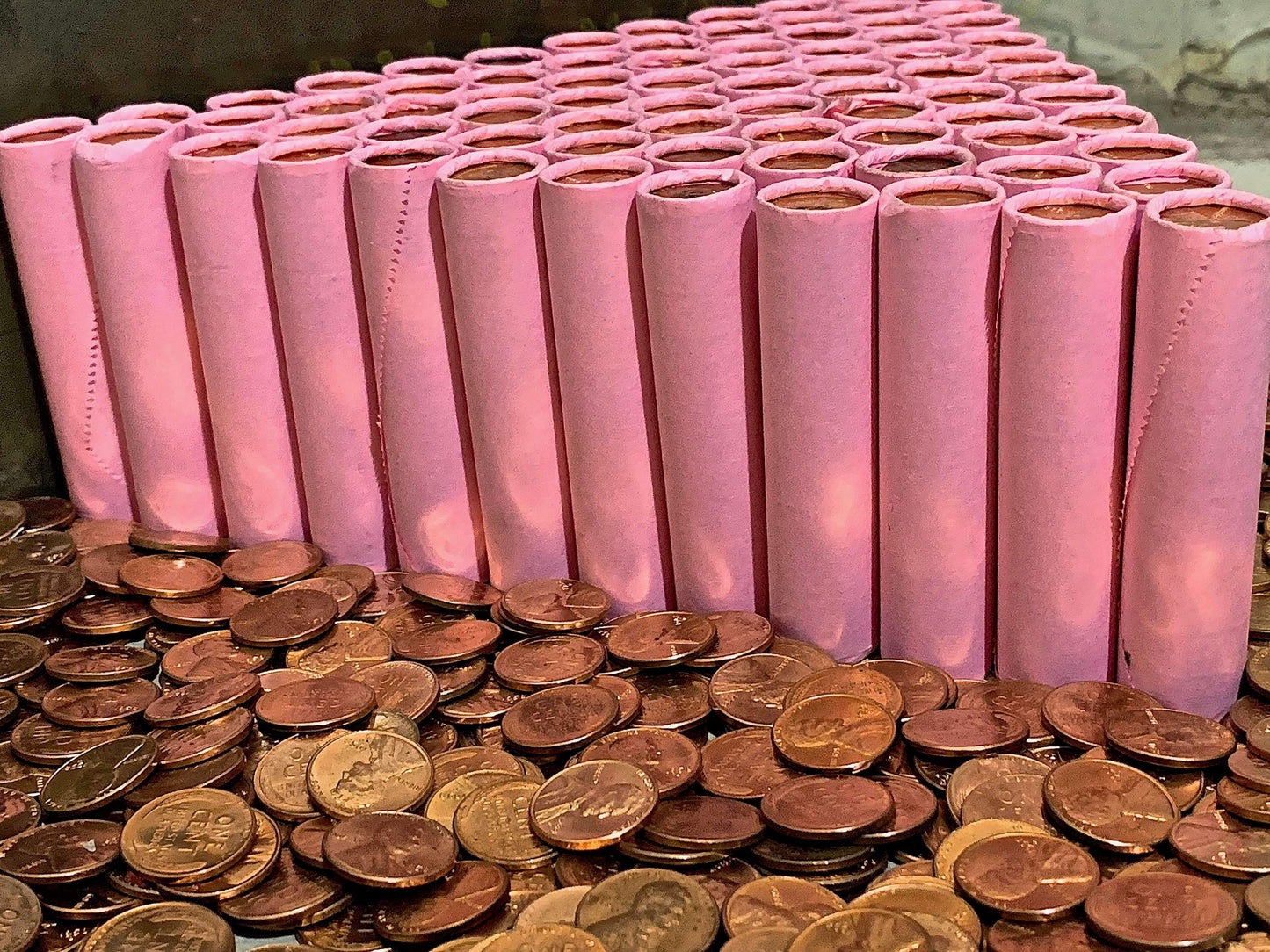 VINTAGE PINK BANK ROLL WITH A BU WHEAT SHOWING