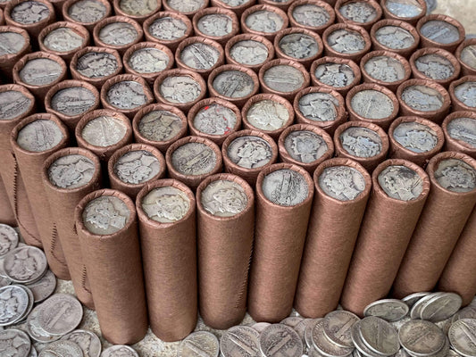 VINTAGE DARK BROWN BANK ROLL WITH A SILVER MERCURY DIME SHOWING