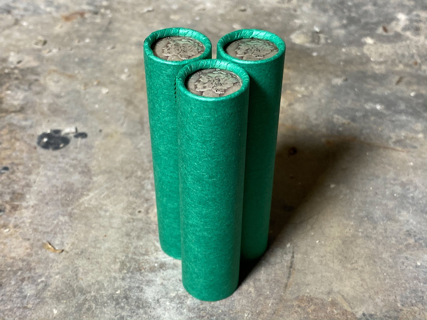 SILVER MERCURY DIME showing on vintage unsearched old green wheat penny roll us coins estate collection cent sale pennies lot hoard