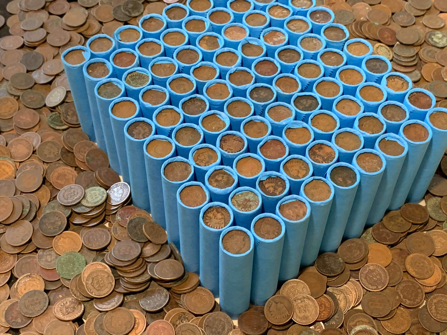 VINTAGE BLUE BANK ROLL WITH INDIAN HEAD CENTS SHOWING