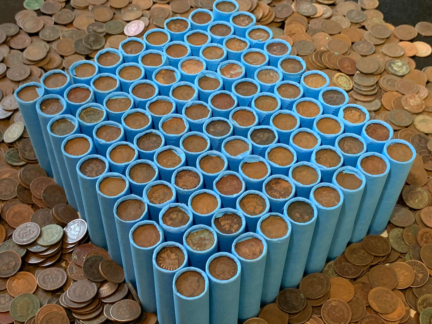 VINTAGE BLUE BANK ROLL WITH INDIAN HEAD CENTS SHOWING