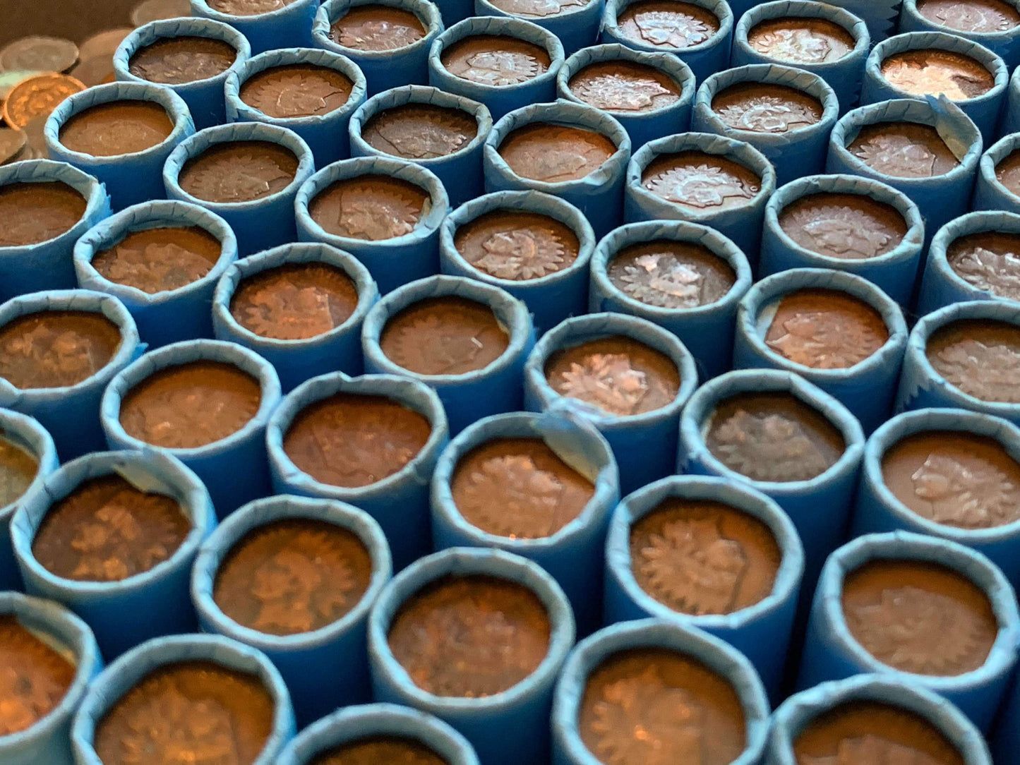 VINTAGE BLUE BANK ROLL WITH INDIAN HEAD CENTS SHOWING