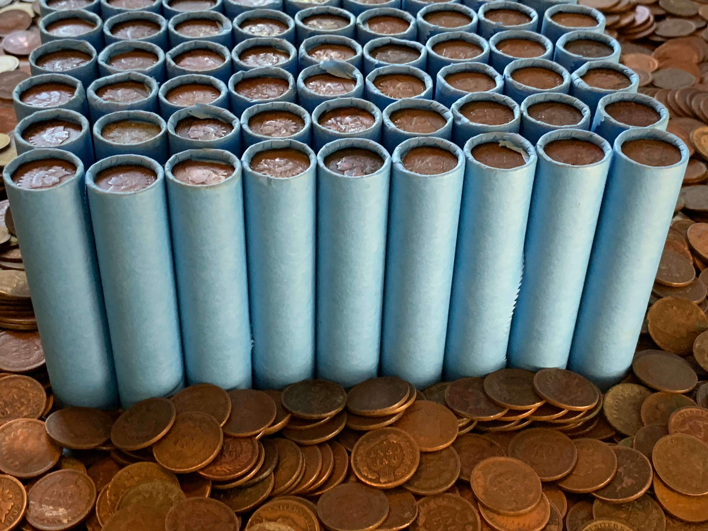 VINTAGE BLUE BANK ROLL WITH INDIAN HEAD CENTS SHOWING