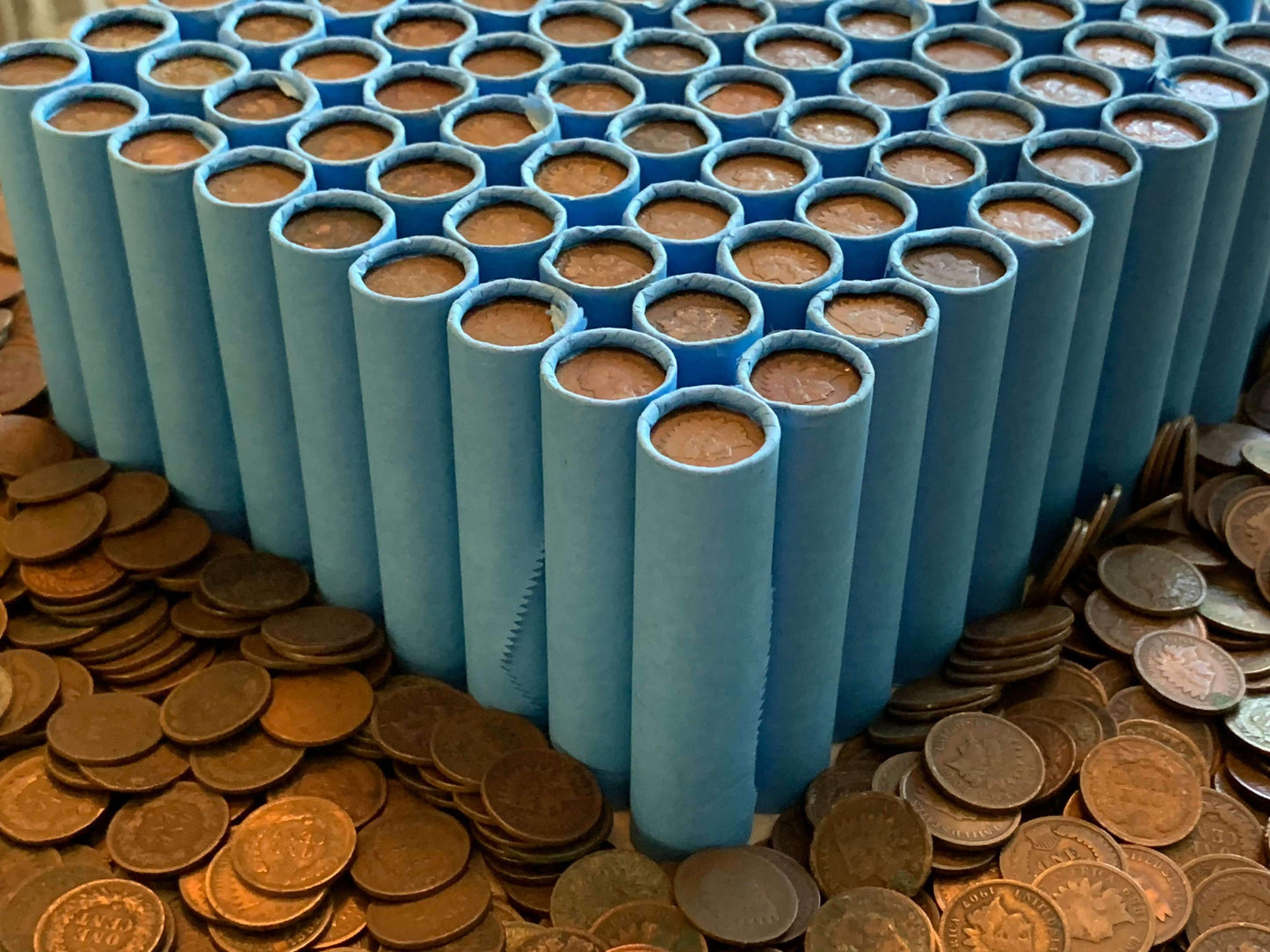 VINTAGE BLUE BANK ROLL WITH INDIAN HEAD CENTS SHOWING