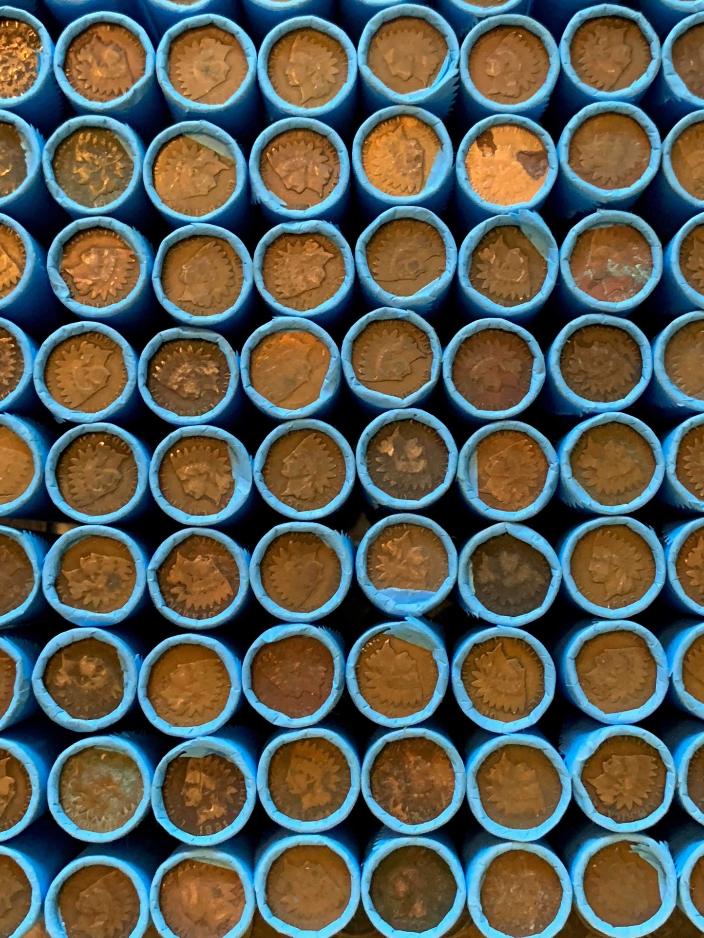 VINTAGE BLUE BANK ROLL WITH INDIAN HEAD CENTS SHOWING