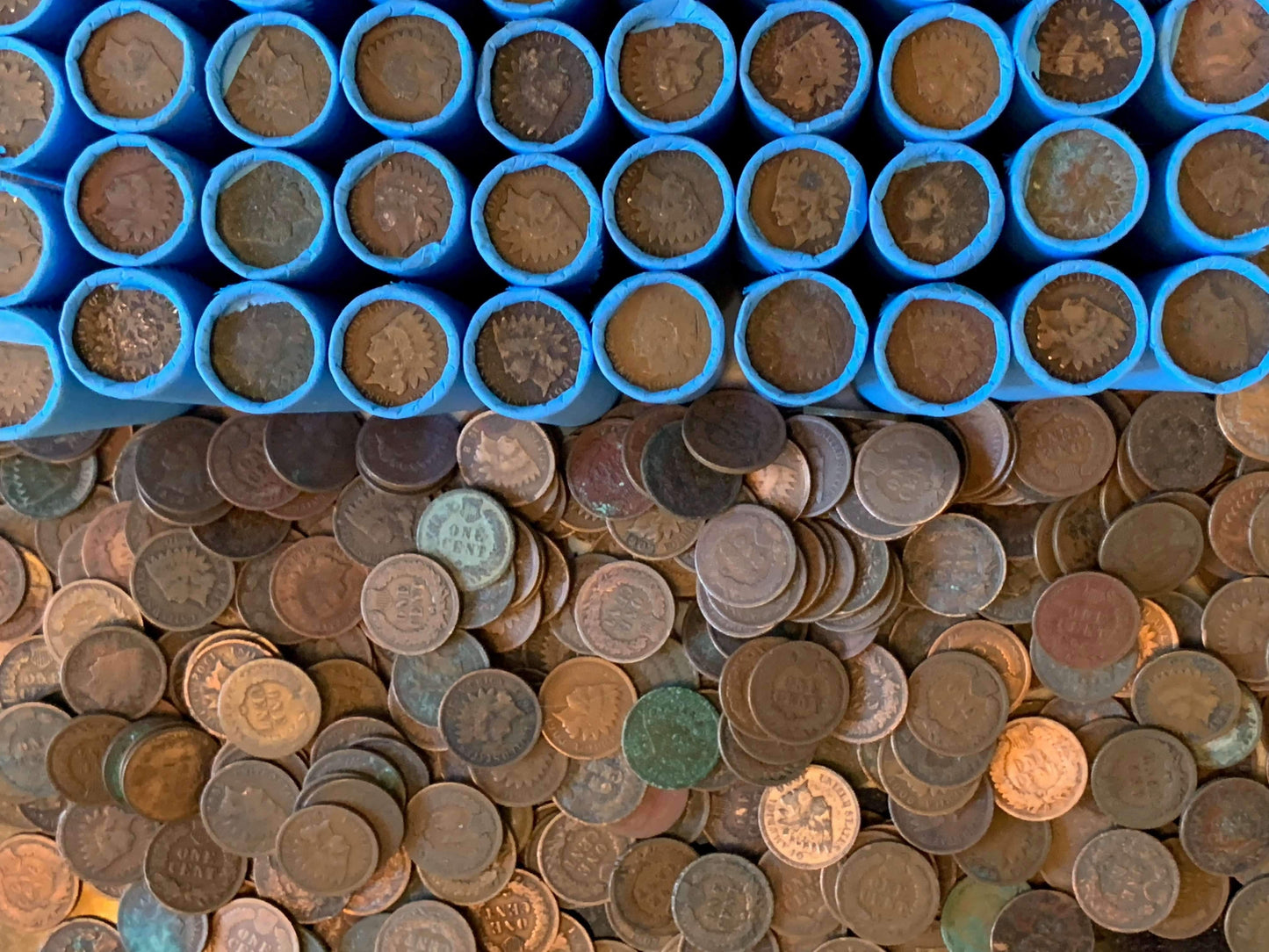 VINTAGE BLUE BANK ROLL WITH INDIAN HEAD CENTS SHOWING