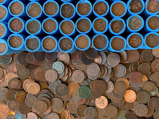 VINTAGE BLUE BANK ROLL WITH INDIAN HEAD CENTS SHOWING