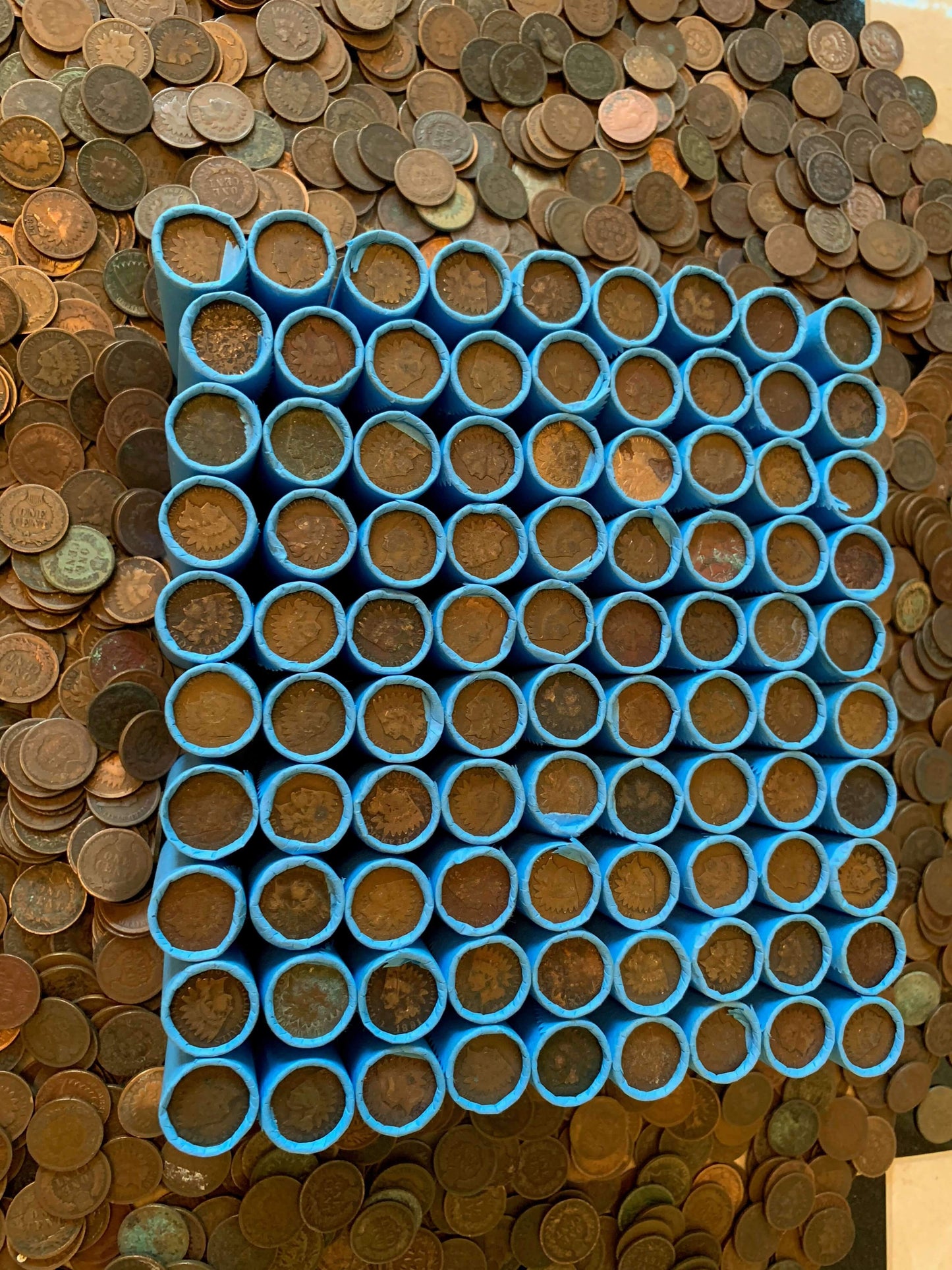 VINTAGE BLUE BANK ROLL WITH INDIAN HEAD CENTS SHOWING