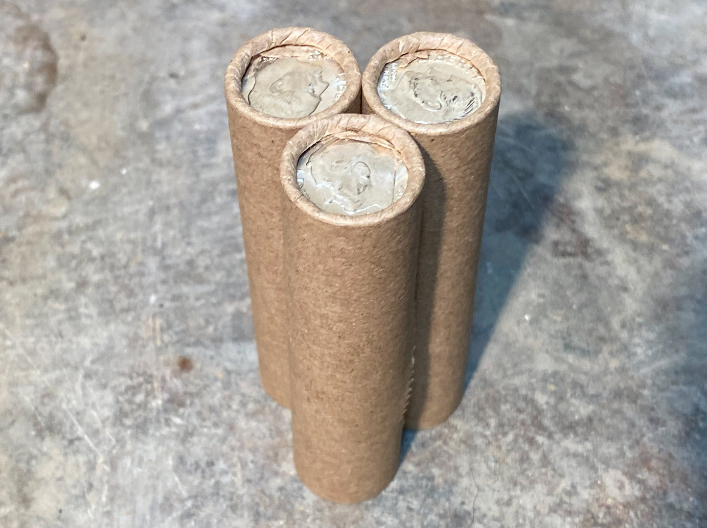 UNCIRCULATED SILVER DIME showing on the end of old unsearched wheat penny roll cent lot estate sale hoard us coins collection money