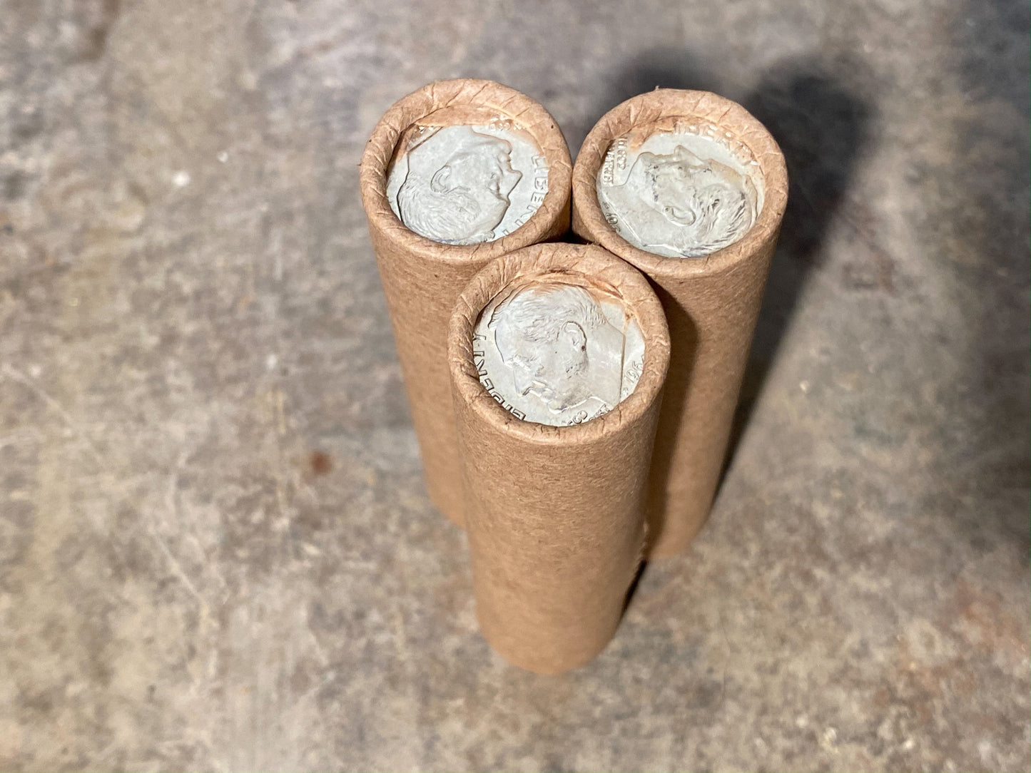 UNCIRCULATED SILVER DIME showing on the end of old unsearched wheat penny roll cent lot estate sale hoard us coins collection money