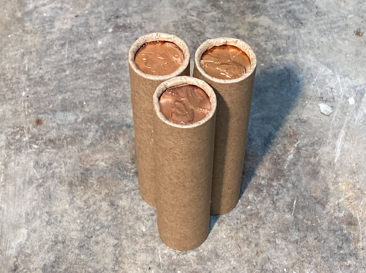 UNCIRCULATED WHEAT CENT showing on the end of old vintage us wheat penny roll coins estate lot sale vintage hoard collection hoard