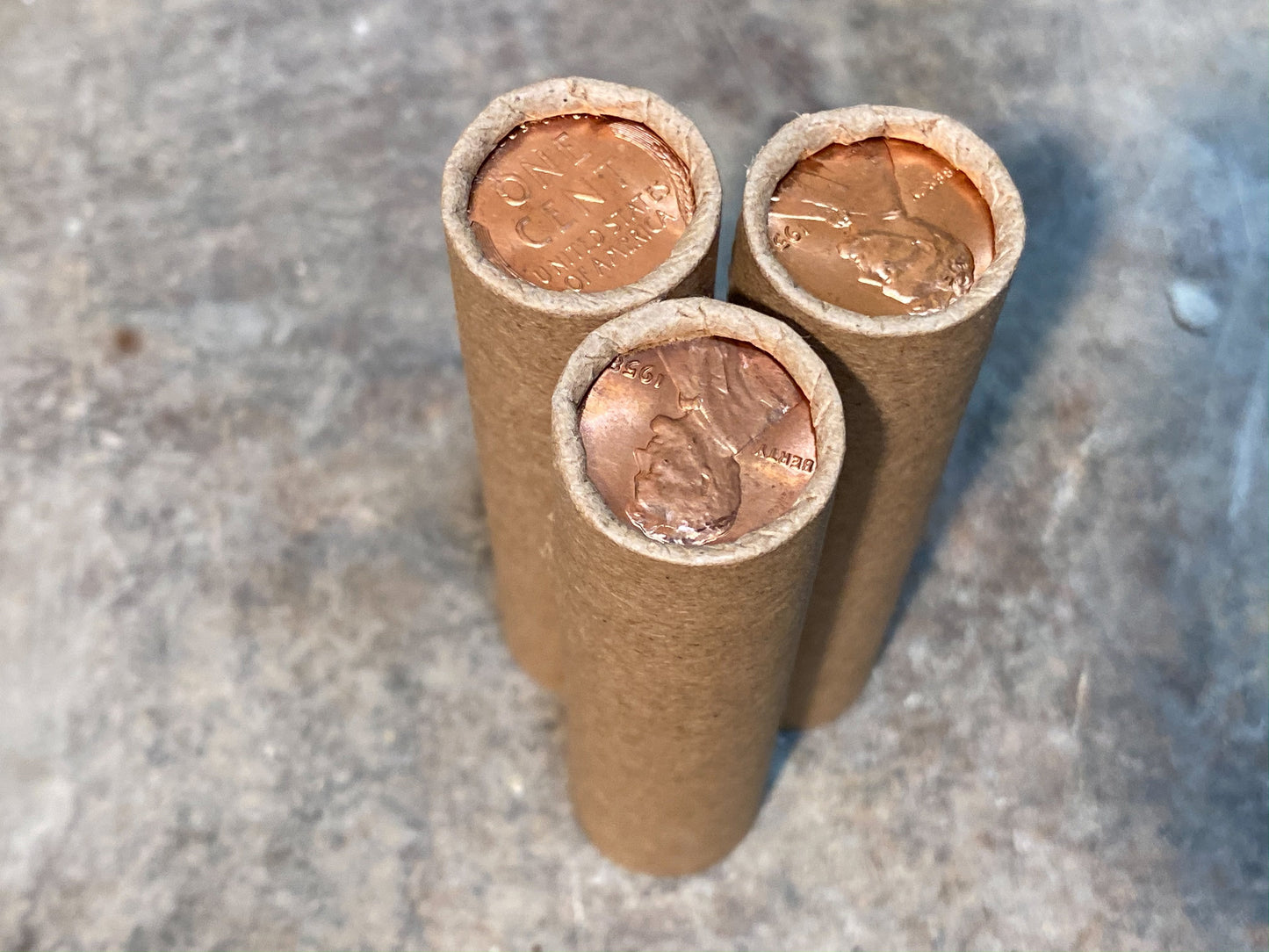 UNCIRCULATED WHEAT CENT showing on the end of old vintage us wheat penny roll coins estate lot sale vintage hoard collection hoard