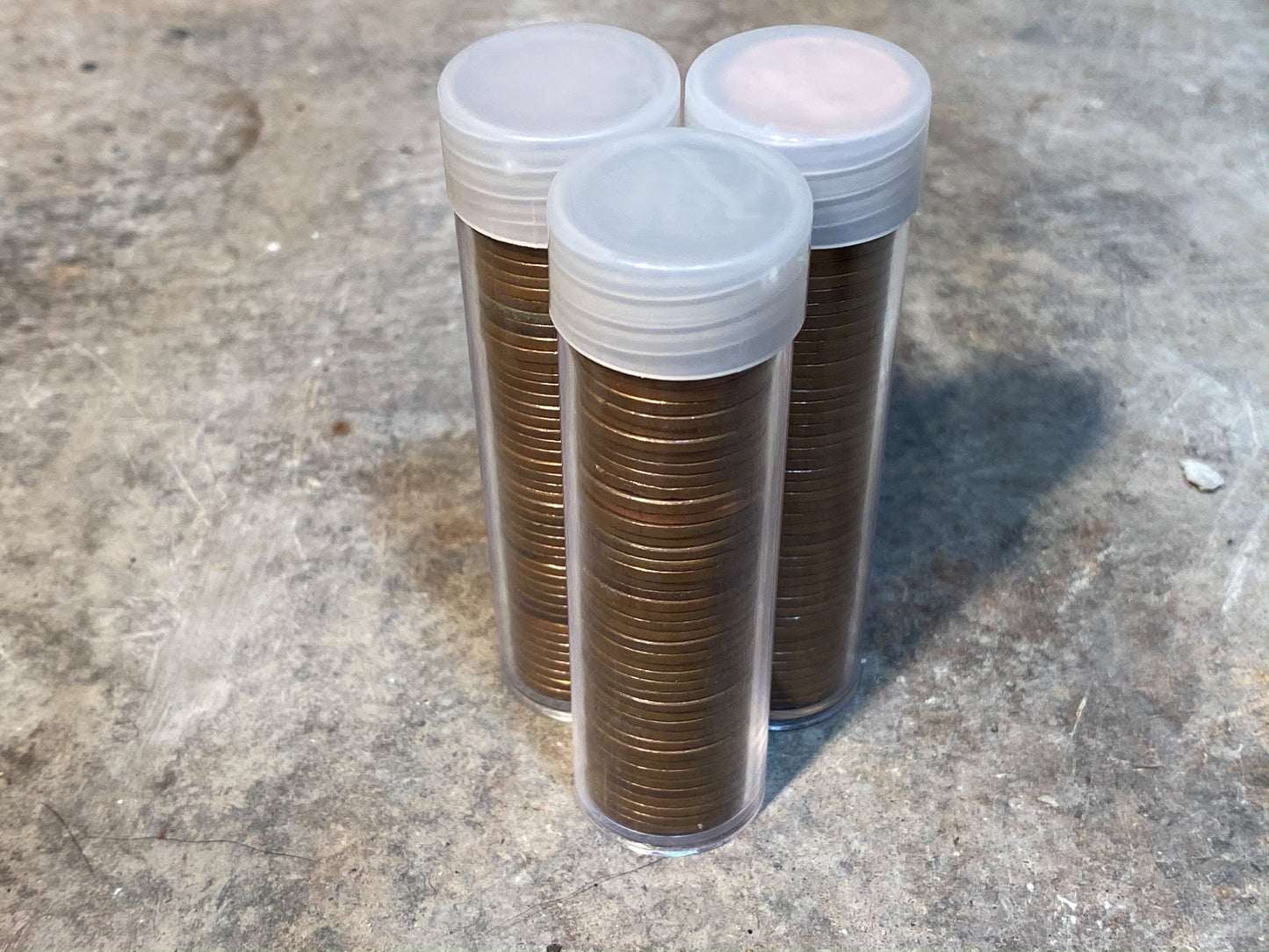 WHEAT PENNY ROLL clear tube old vintage unsearched us coin cent estate money hoard sale lot vintage pennies rolls cent coins