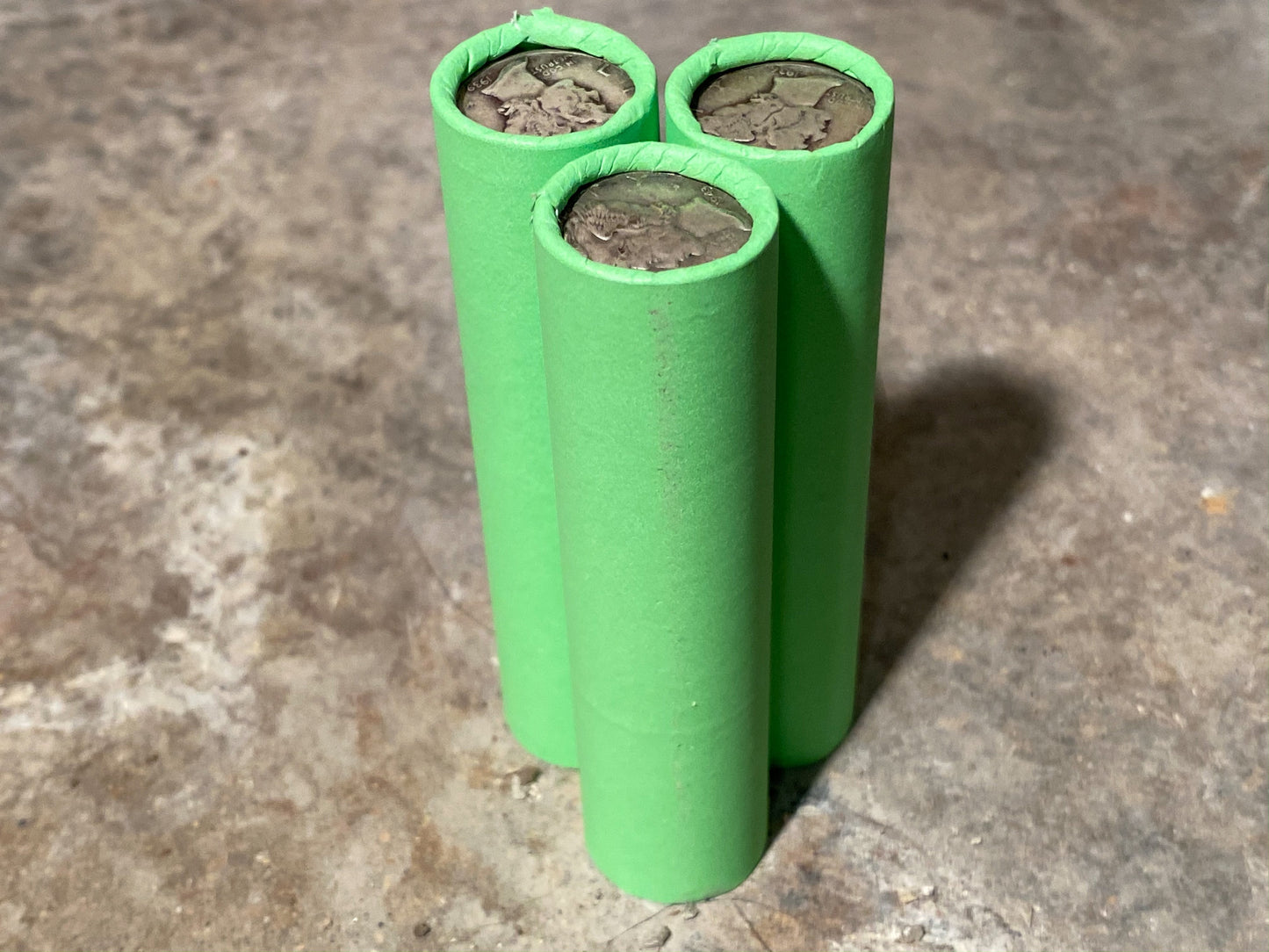 SILVER MERCURY DIME showing on vintage unsearched old light green wheat penny roll us coins estate collection cent sale pennies lot hoard