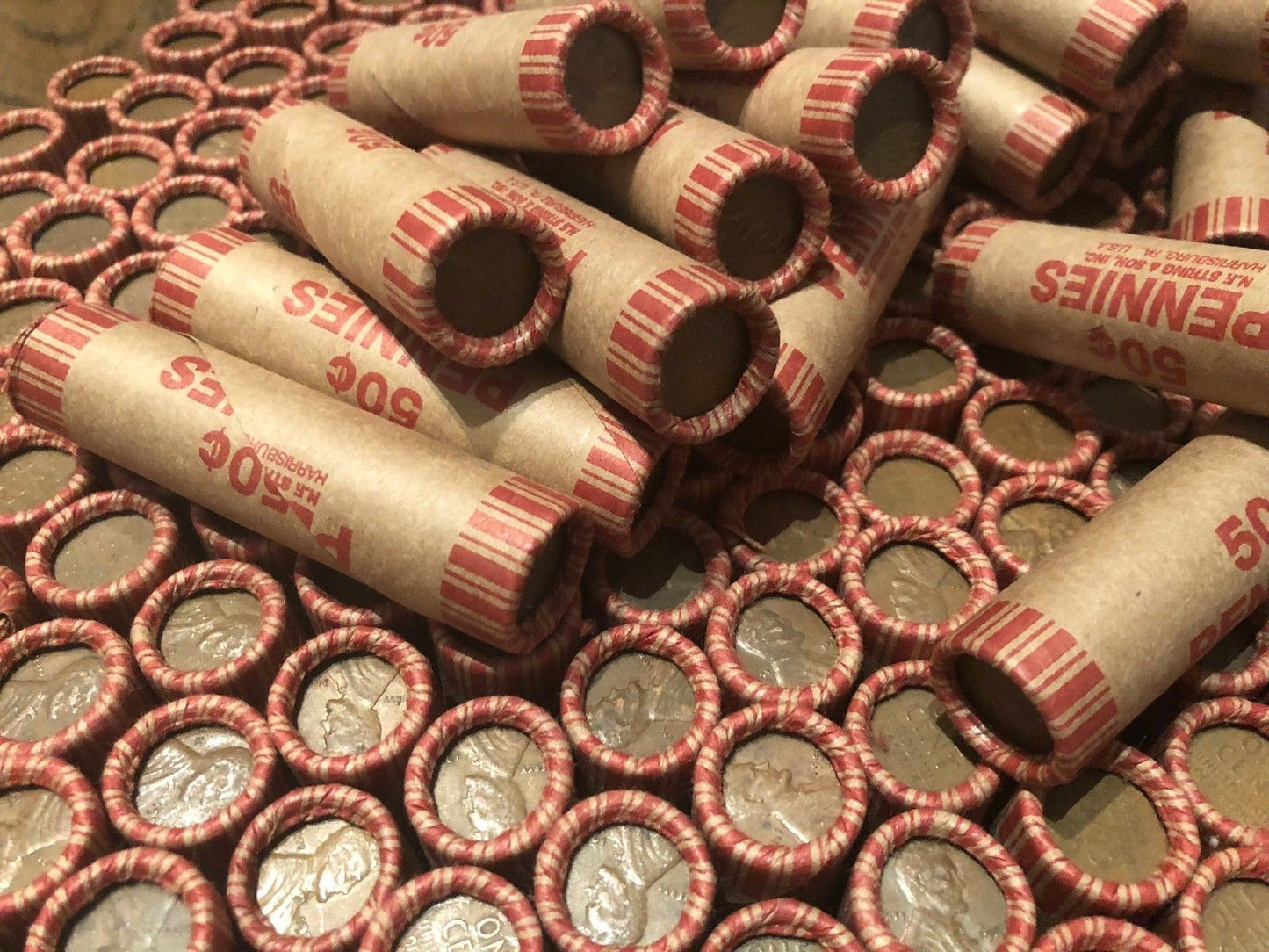 N.F. STRING & SON BANK WRAPPED ROLLS OF OLD WHEAT CENTS